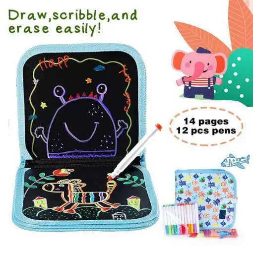 Bloc de dessin portable effaçable Doodle Pad (12 stylos inclus)